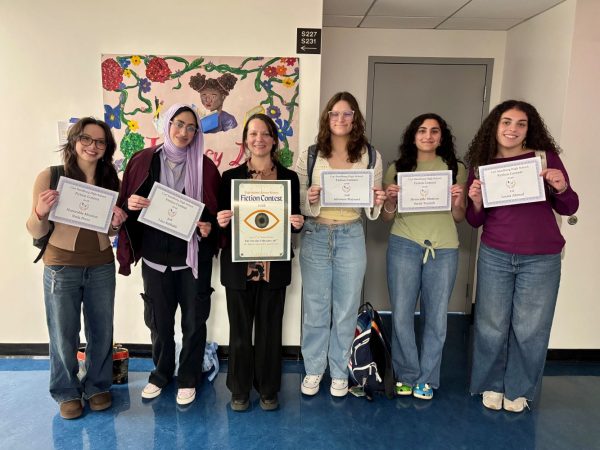 Fiction Contest winners with visiting author and alumni Becky Wills.